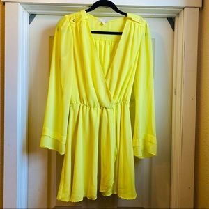 Gianni Bini Neon Yellow Faux Wrap Dress